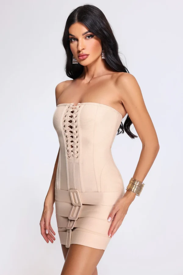 Icis Lace Up Bandage Mini Dress – White - Image 6