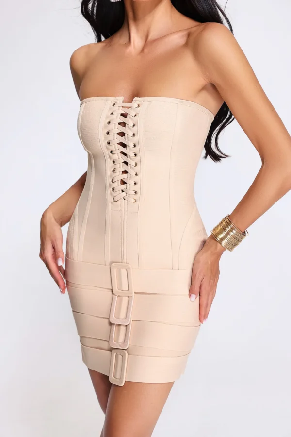 Icis Lace Up Bandage Mini Dress – White - Image 5