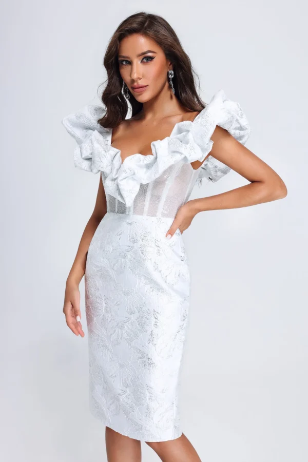 Melany Jacquard Midi Dress – White - Image 5