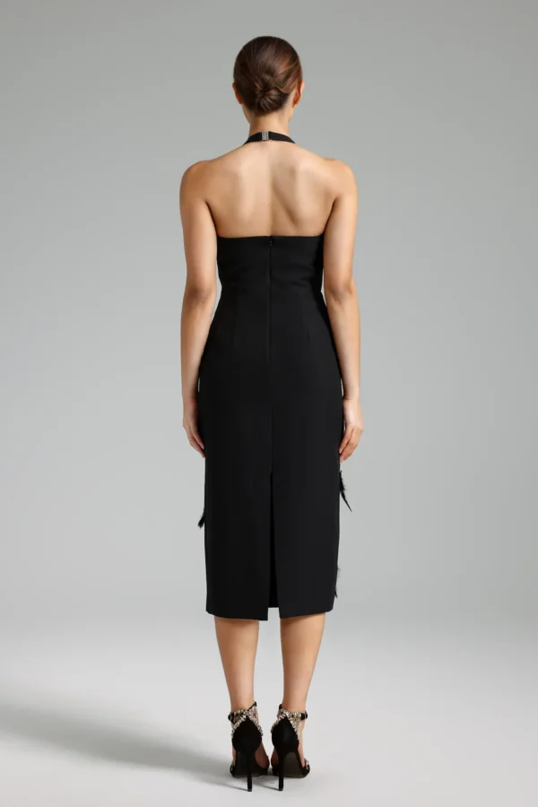 Naida Halter Beading Fringe Midi Dress - Image 3