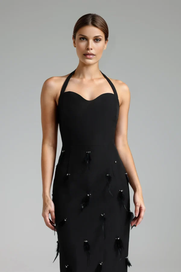 Naida Halter Beading Fringe Midi Dress - Image 2