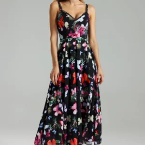 Zade Butterfly Printed Slits Maxi Dress – Floral