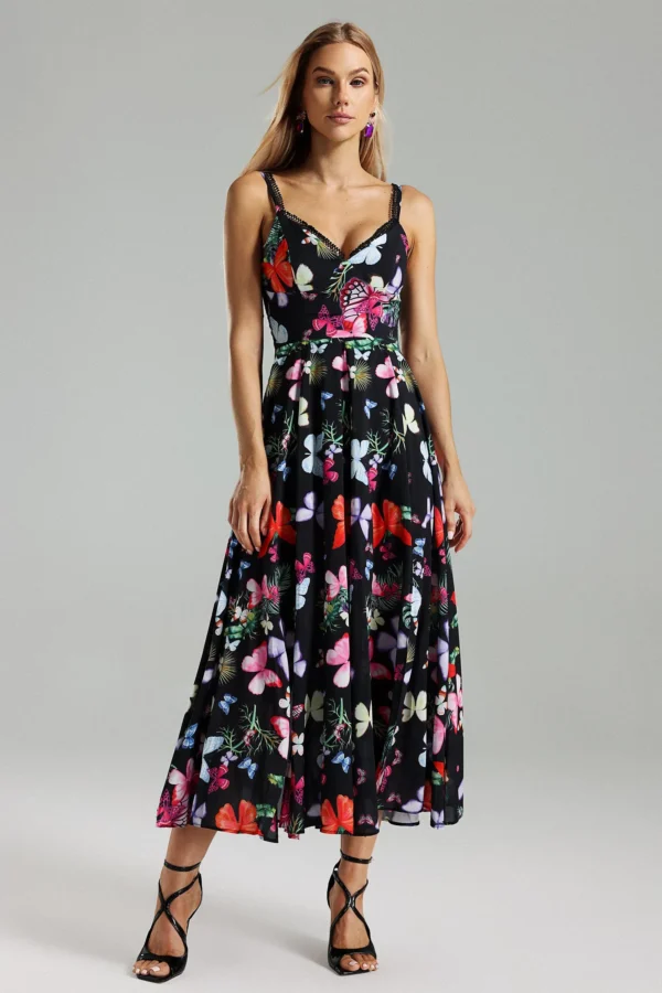 Zade Butterfly Printed Slits Maxi Dress – Floral