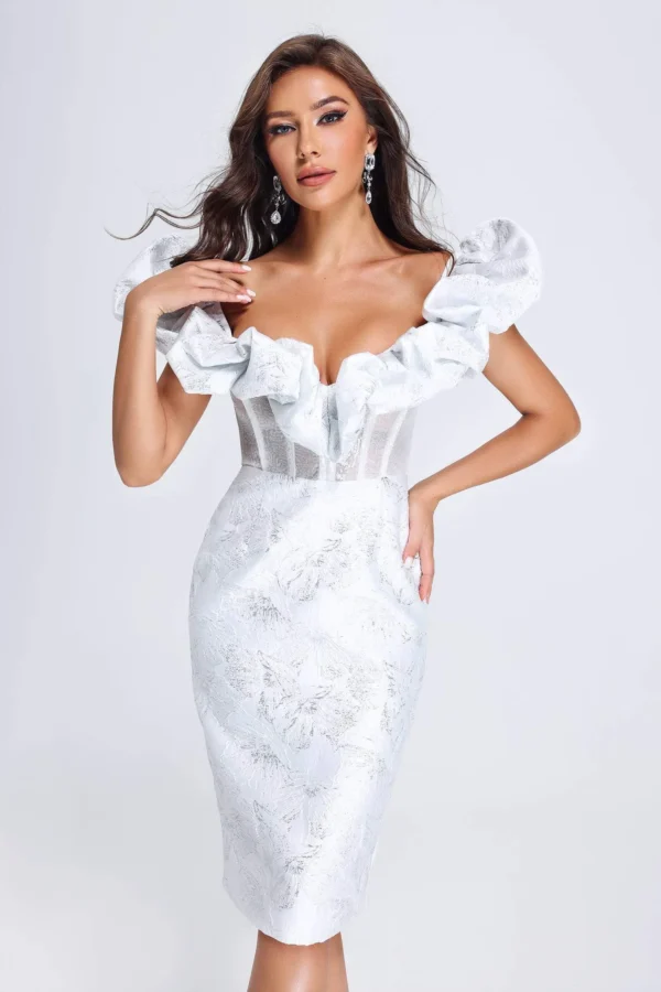 Melany Jacquard Midi Dress – White - Image 6