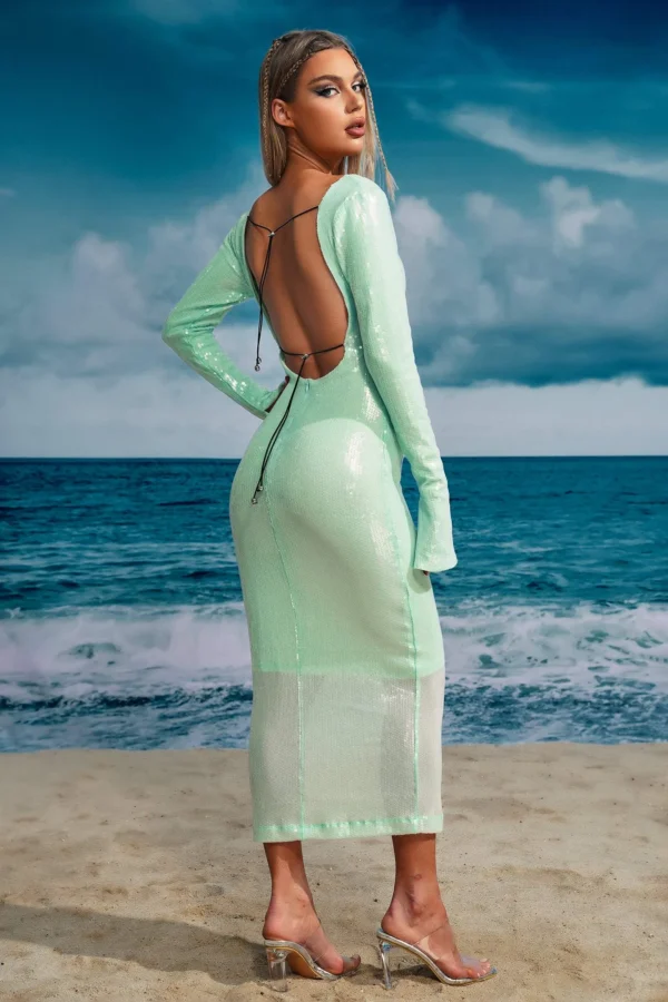 Makani Sequin Maxi Dress – Green - Image 3