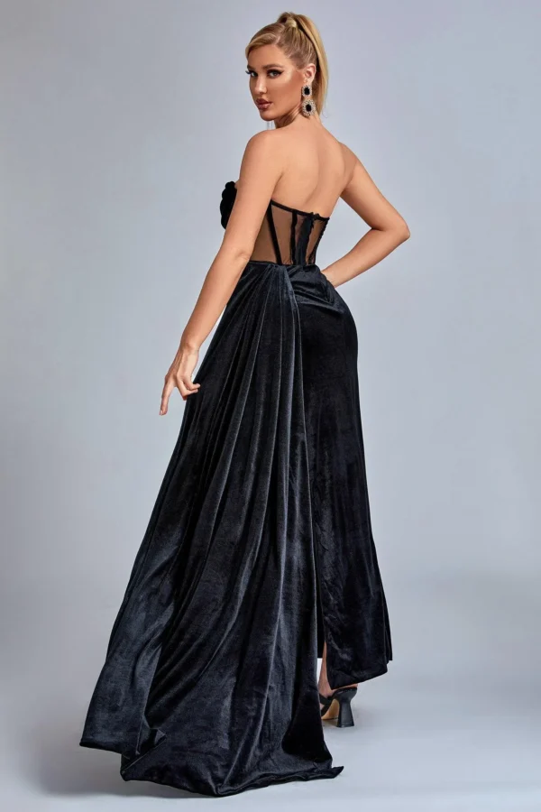 Lamva Corset Velvet Slit Maxi Dress – Black - Image 7