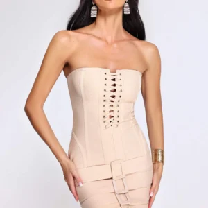 Icis Lace Up Bandage Mini Dress – White