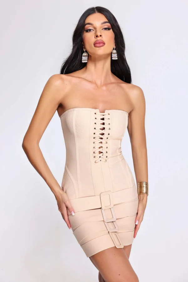 Icis Lace Up Bandage Mini Dress – White
