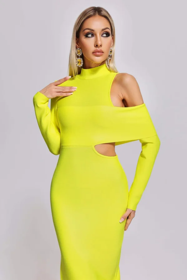 Zalca Cutout Maxi Bandage Dress – Yellow - Image 4