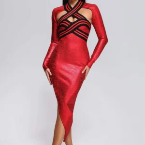 Wilisa Cutout Metallic Midi Bandage Dress