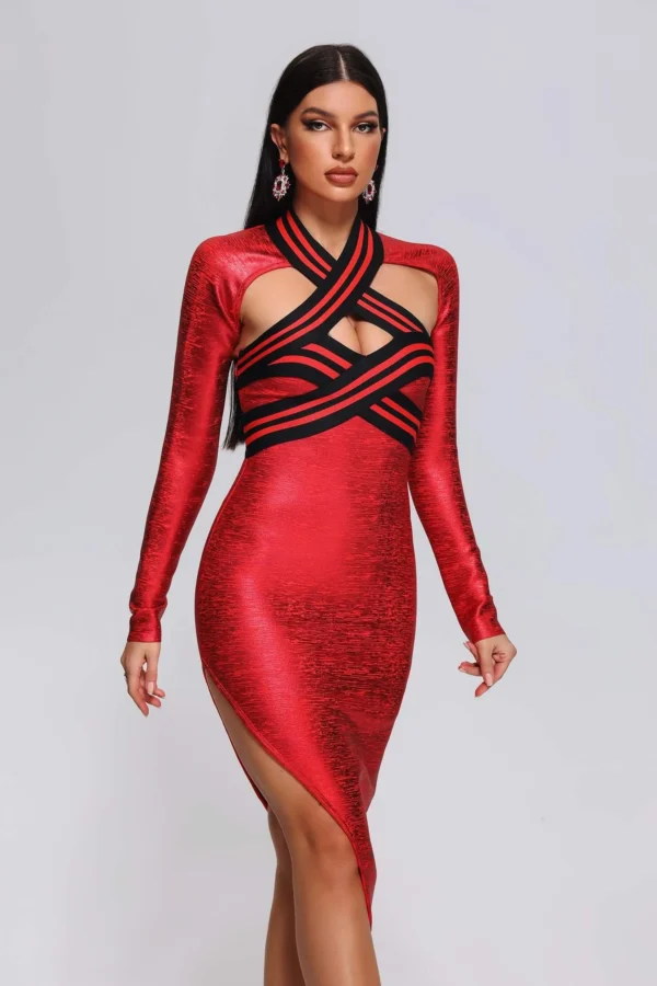 Wilisa Cutout Metallic Midi Bandage Dress - Image 2