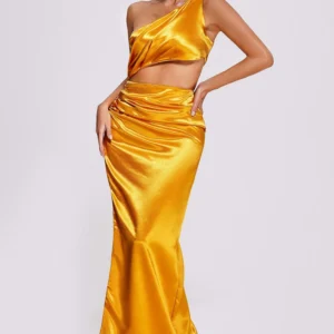 Euen One Shoulder Satin Maxi Dress